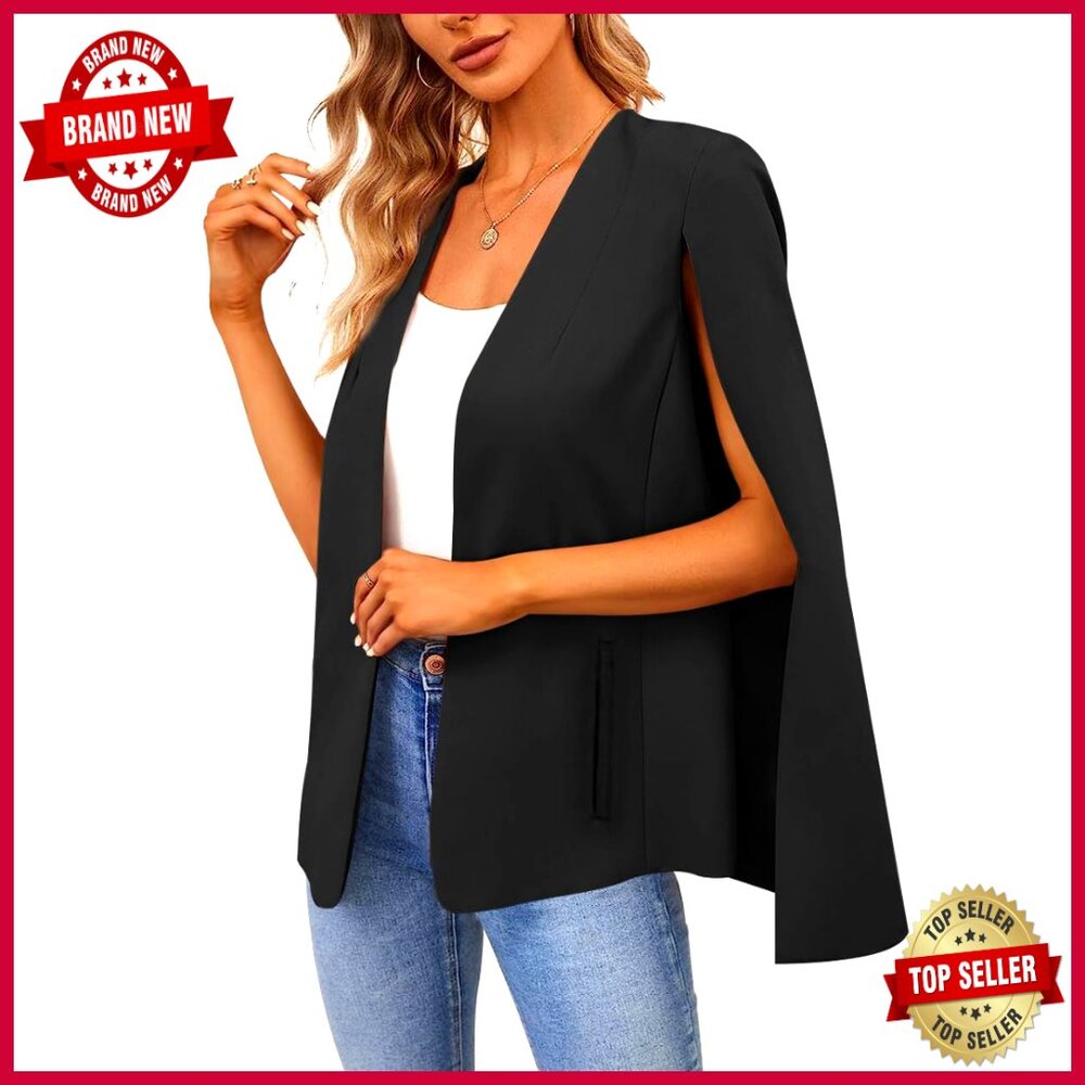 Split Sleeve Cape Blazer Open Front Shawl Collar Business Casual Jacket